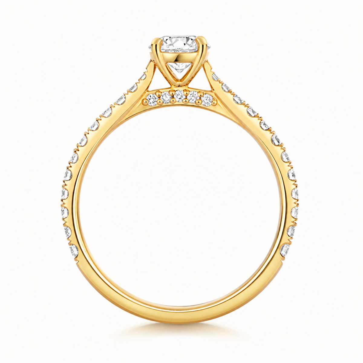 18ct Gold 1.25ct Round Lab Diamond Solitaire Engagement Ring with Diamond Shoulders yellow gold alternative view