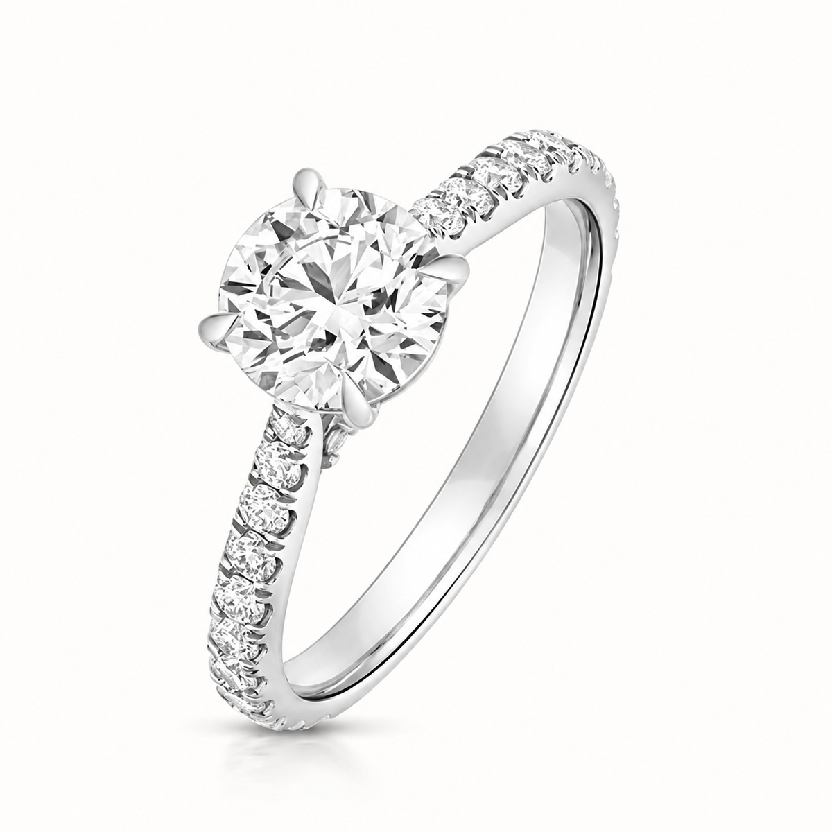 18ct Gold 1.25ct Round Lab Diamond Solitaire Engagement Ring with Diamond Shoulders white gold front view