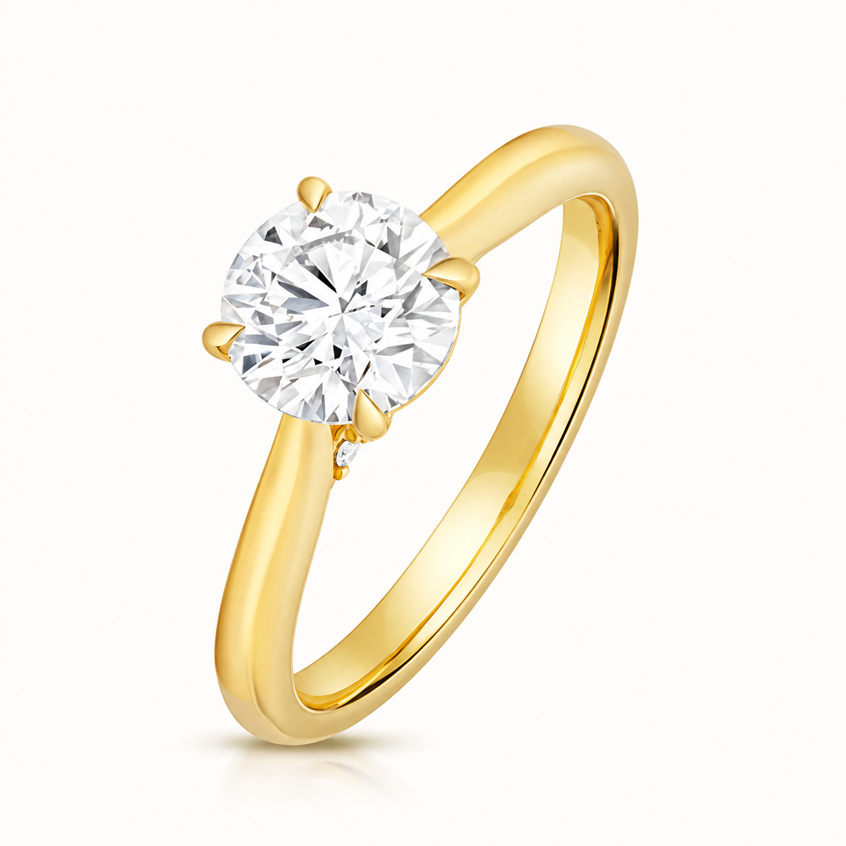 18ct Gold 1.25ct Round Lab Diamond Solitaire Engagement Ring yellow gold front view