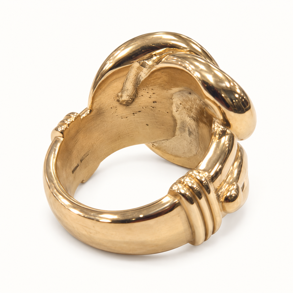 9ct Gold Heavy Knot Ring – 53g, rear view on ivory