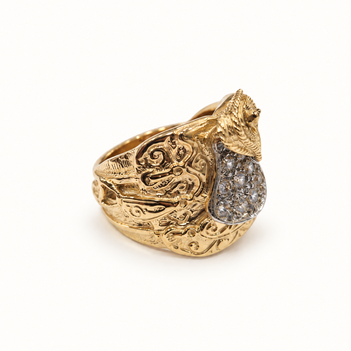 9ct Gold Ornate Rope CZ Ring — detail view