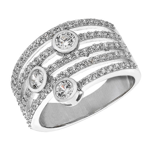 Sterling Silver CZ 3 Bezel Set Spiral Ring - G7166