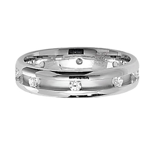 Sterling Silver 5 mm Satin & 8 CZ Wedding Band - G7175