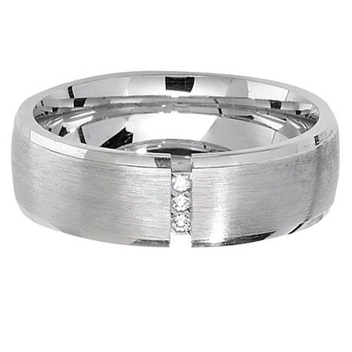 Sterling Silver 6 mm Satin & 3 CZ Wedding Band - G7188