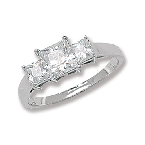 Sterling Silver Princess Cut CZ Trilogy Ring - G7213CZ