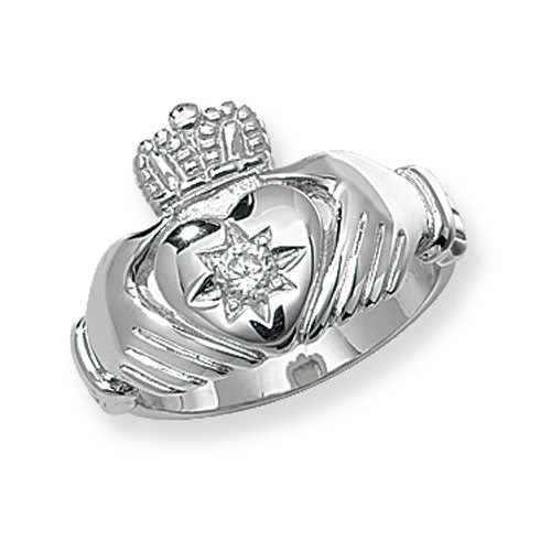 Sterling Silver Men's Claddagh CZ Set Ring - G7258