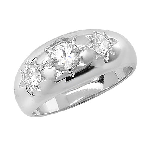 Sterling Silver Men's 3 Stone CZ Set Ring - G7289