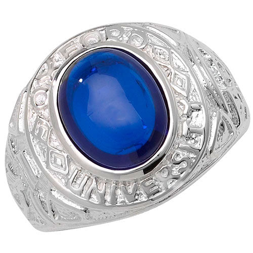 Sterling Silver Men's Blue Stone College Ring - G7396