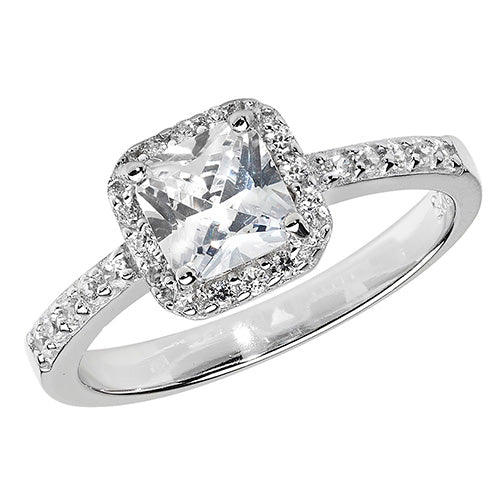 Sterling Silver CZ Halo Cushion Set Ring - G7430