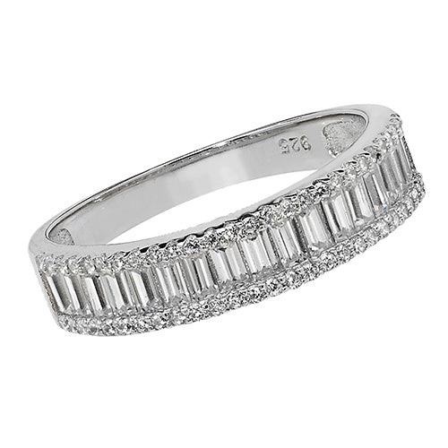 Sterling silver baguette eternity cubic zirconia ring G7433