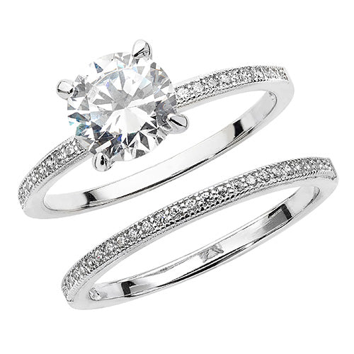 Sterling Silver CZ Solitaire Bridal Set - G7473