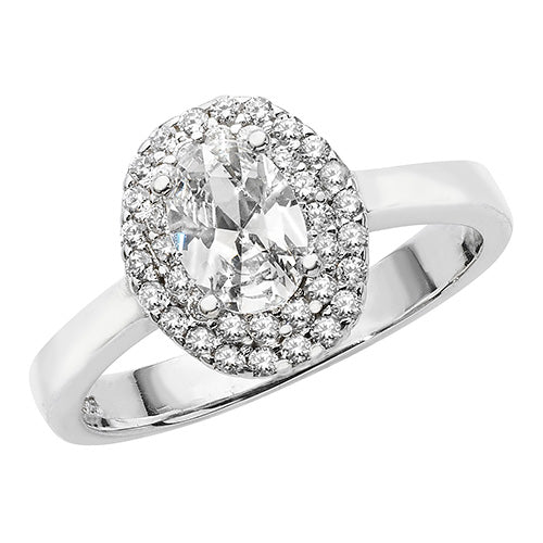 Sterling Silver Halo Oval CZ Ring - G7477