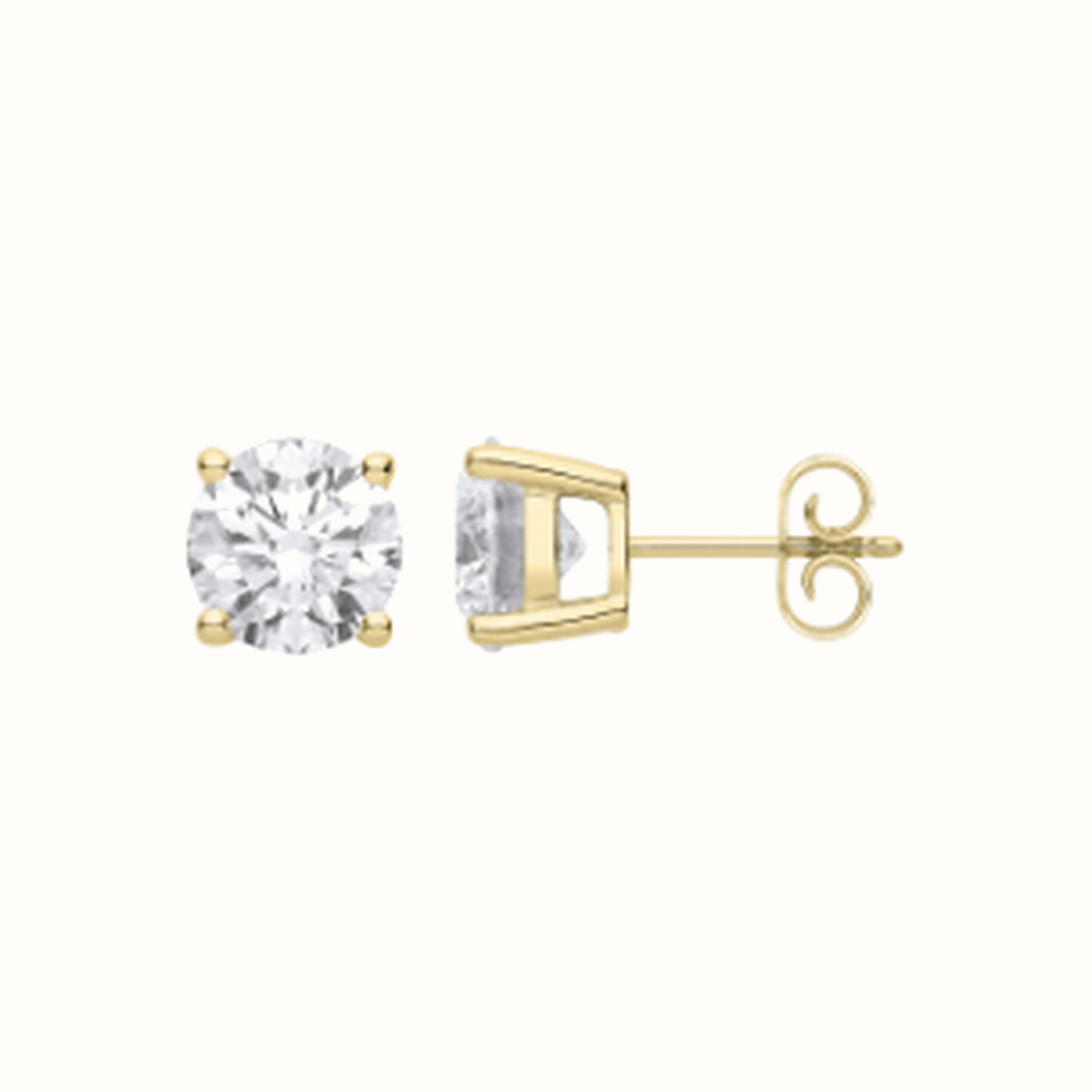 1.00ctw solitaire lab grown diamond earrings in yellow gold, Delan Jewellers