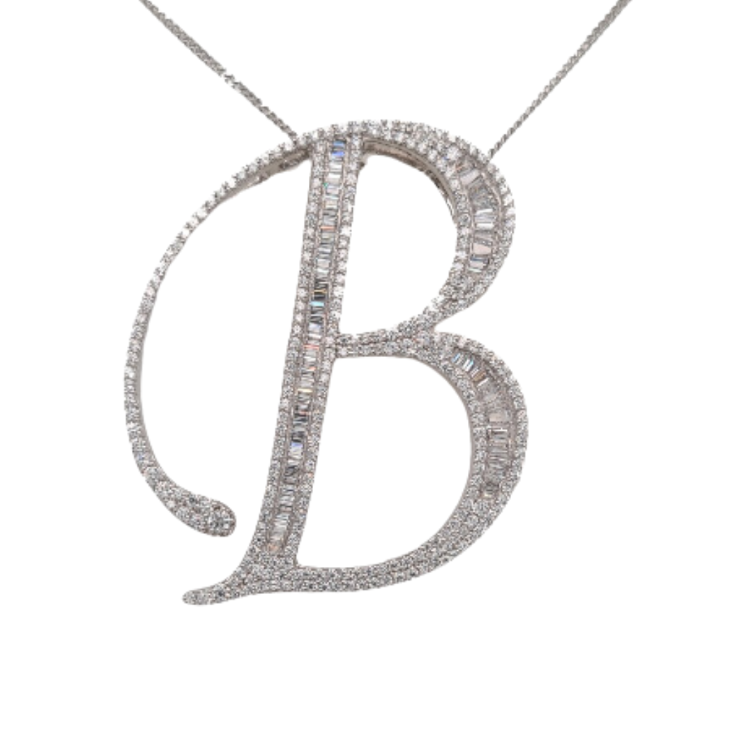 65mm Silver CZ Initial Pendant