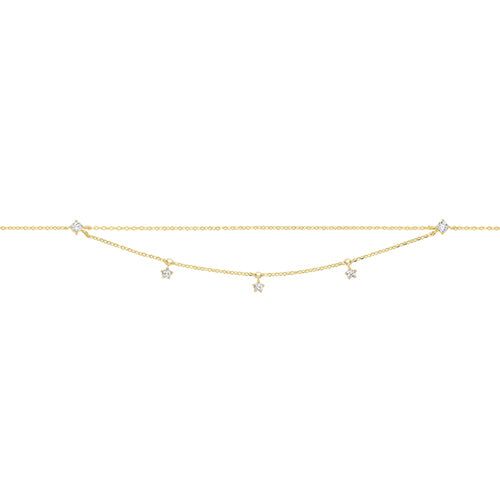 9ct gold star CZ charms double chain bracelet