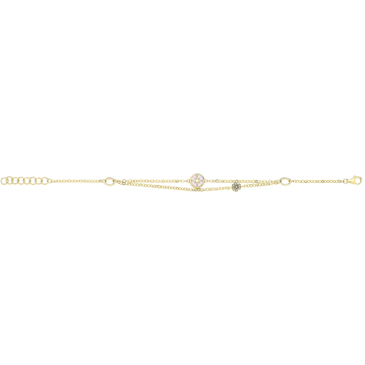 9ct Yellow Gold CZ & White Enamel North Star Bracelet - BR713