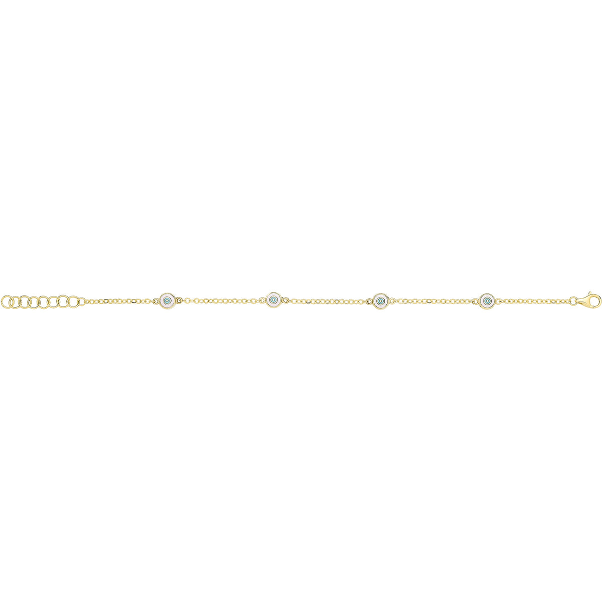 9ct Yellow Gold White / Turquoise Enamel Evil Eye Bracelet - BR721