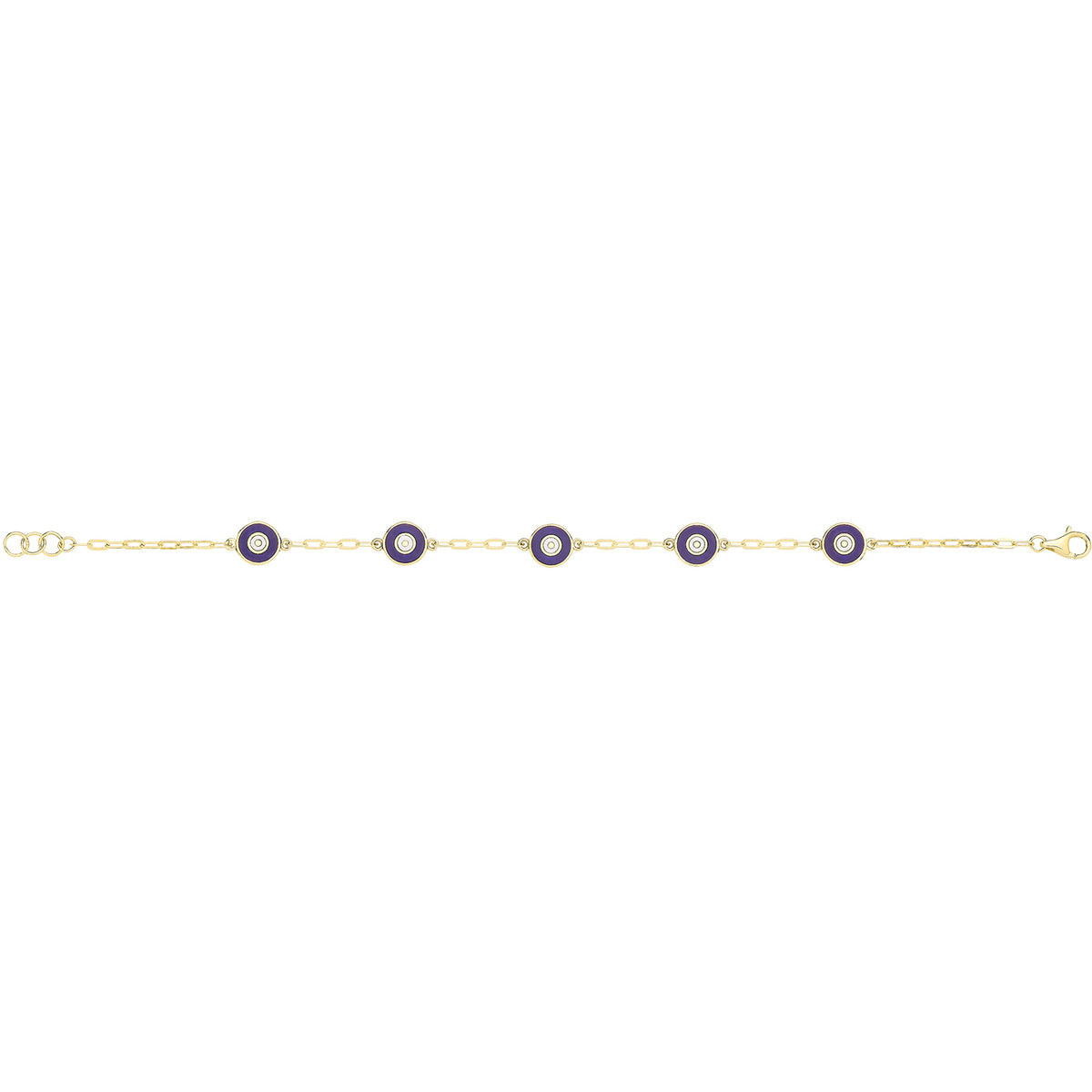 9ct Yellow Gold White / Dark Blue Enamel Evil Eye Bracelet - BR724