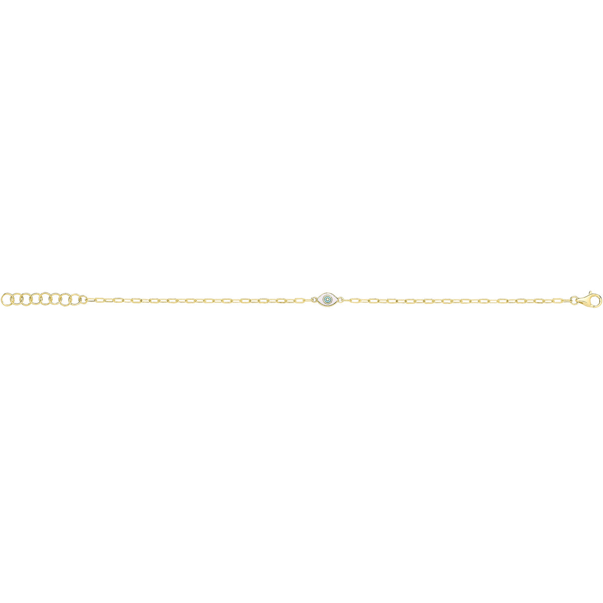 9ct Yellow Gold White / Turquoise Enamel Evil Eye Bracelet - BR727