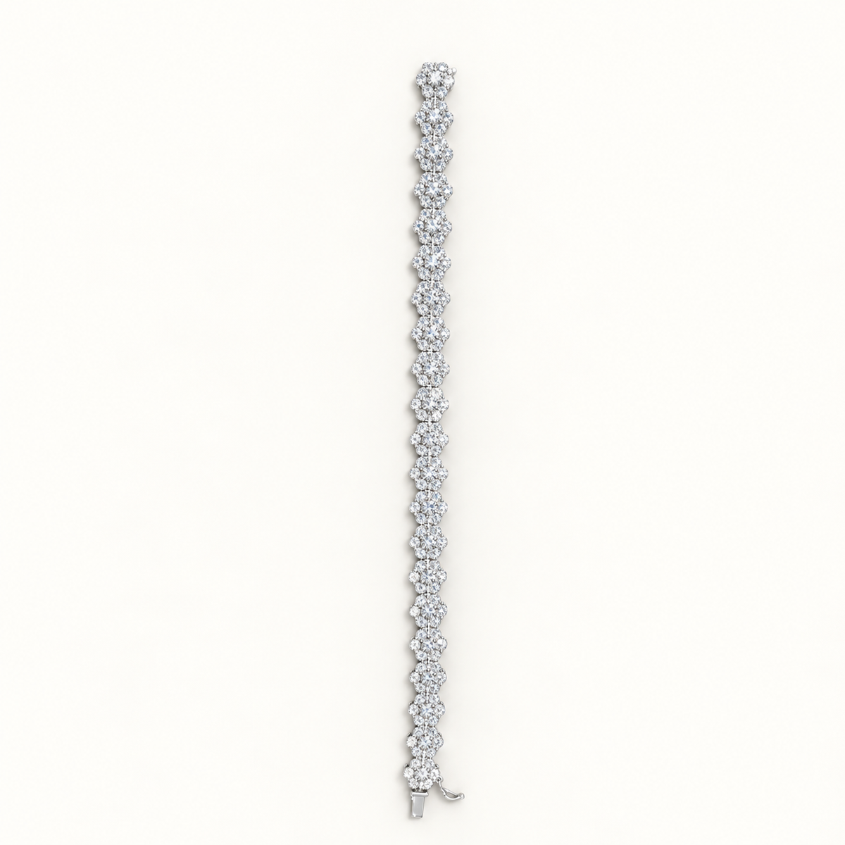 Silver Daisy tennis bracelet on neutral ivory background