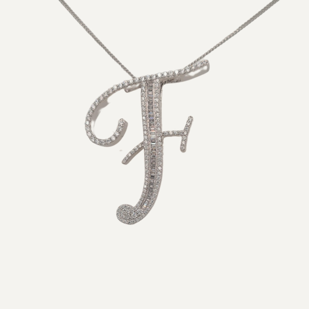 30mm Silver CZ Initial Pendant