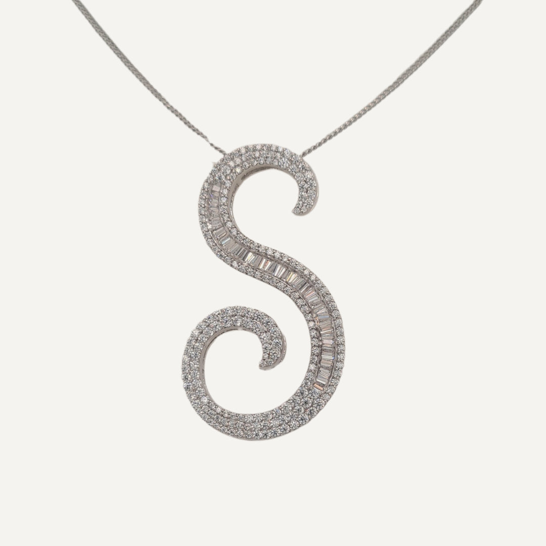 30mm Silver CZ Initial Pendant