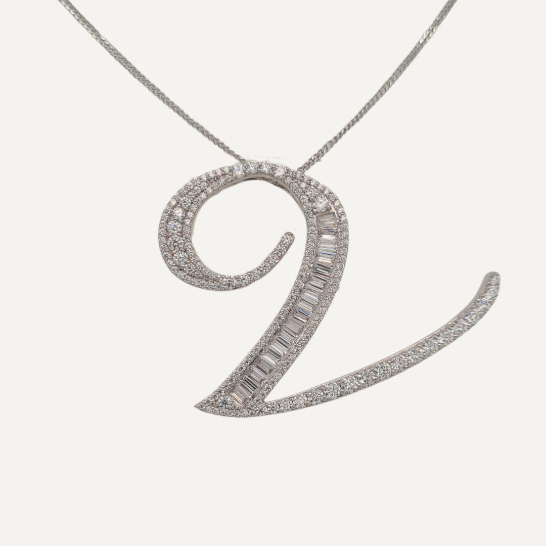 30mm Silver CZ Initial Pendant