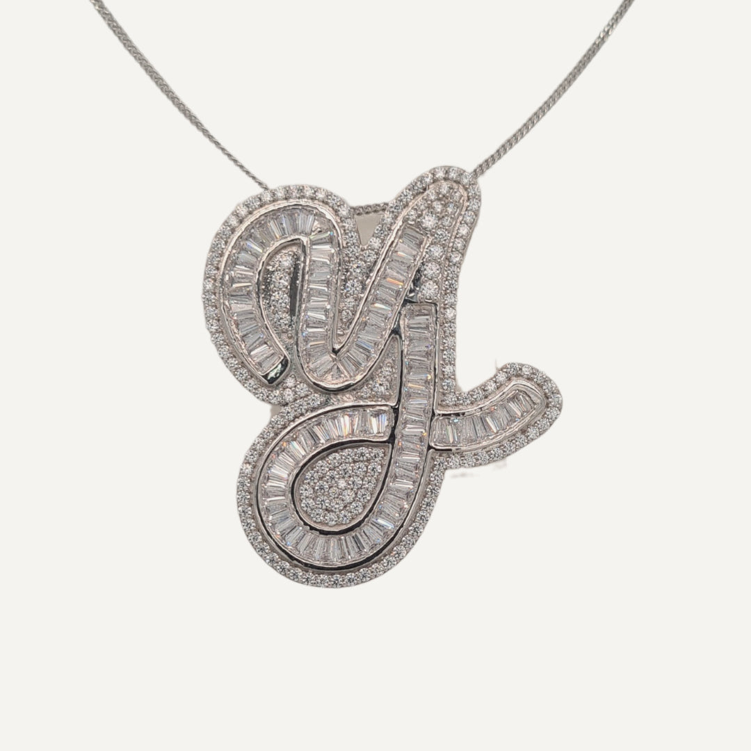 30mm Silver CZ Initial Pendant
