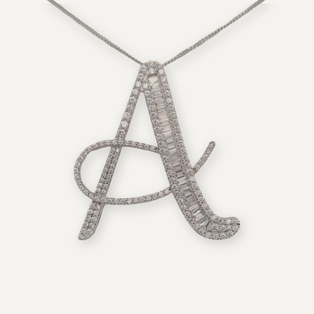 40mm silver CZ initial A pendant