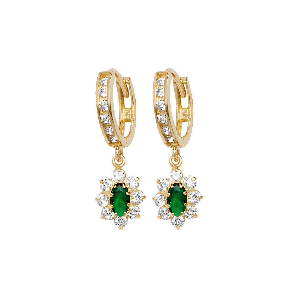 9ct Gold Oval Green CZ Cluster Flower Style Drops - ER1146E - Default Title