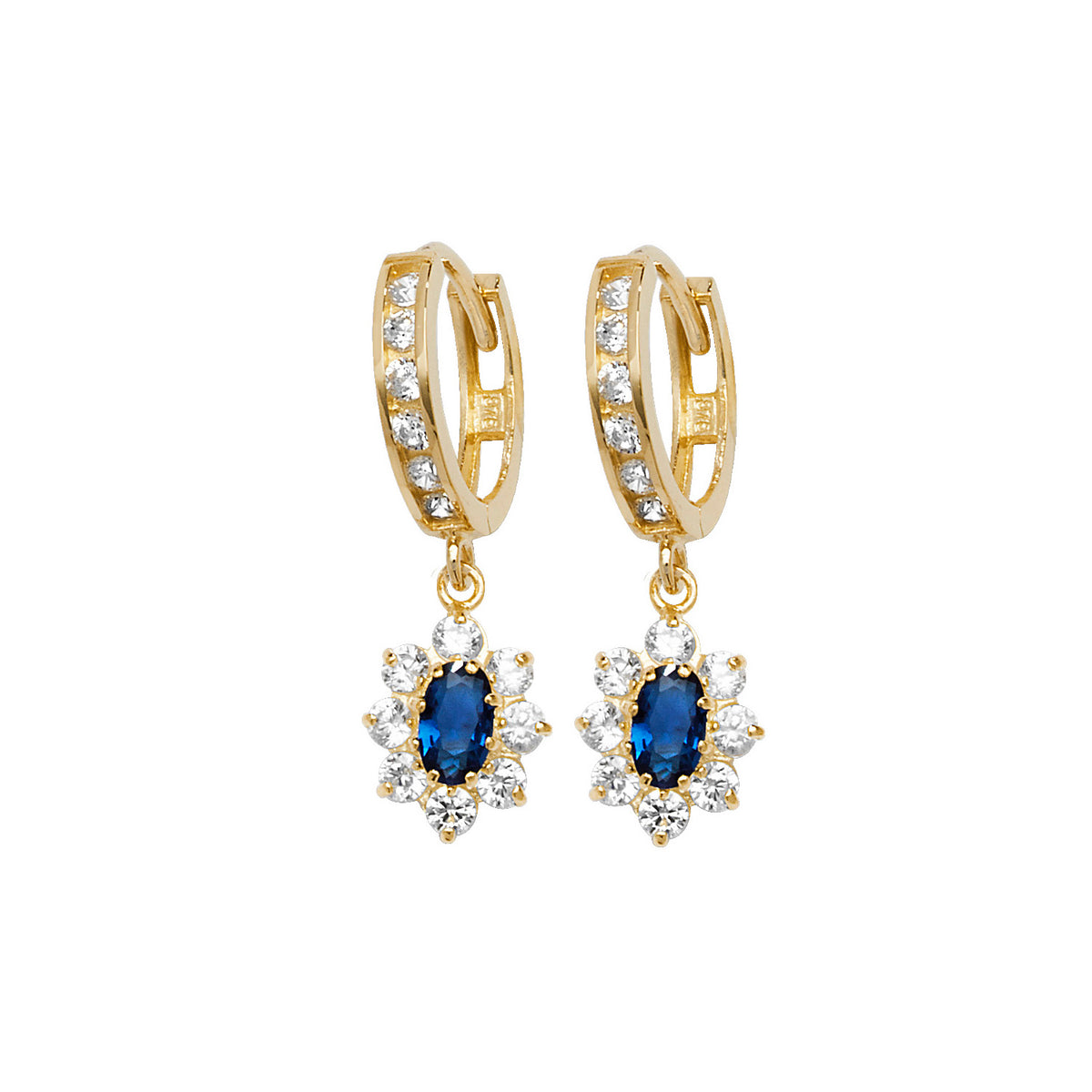 9ct Gold Oval Blue CZ Cluster Flower Style Drops - ER1146S - Default Title