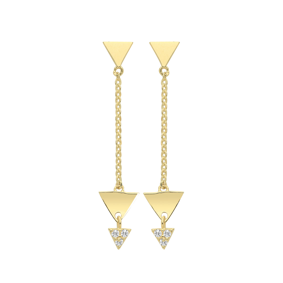 9ct Gold Plain And CZ Triangles Drops - ER1162 - Default Title