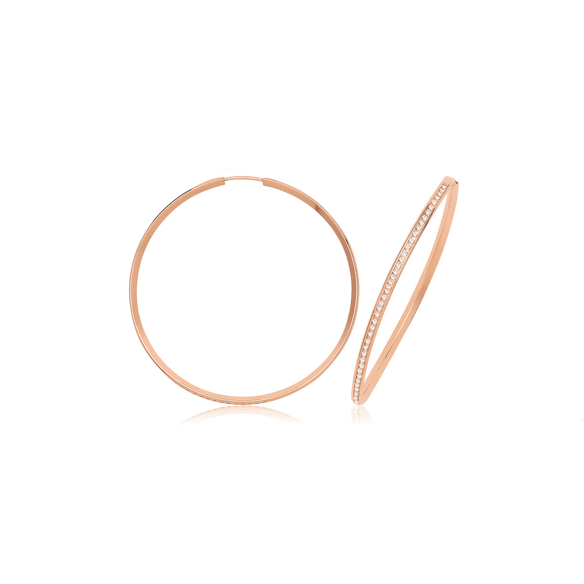 9ct Gold Thin CZ Hoops - ER1212R - 40 mm