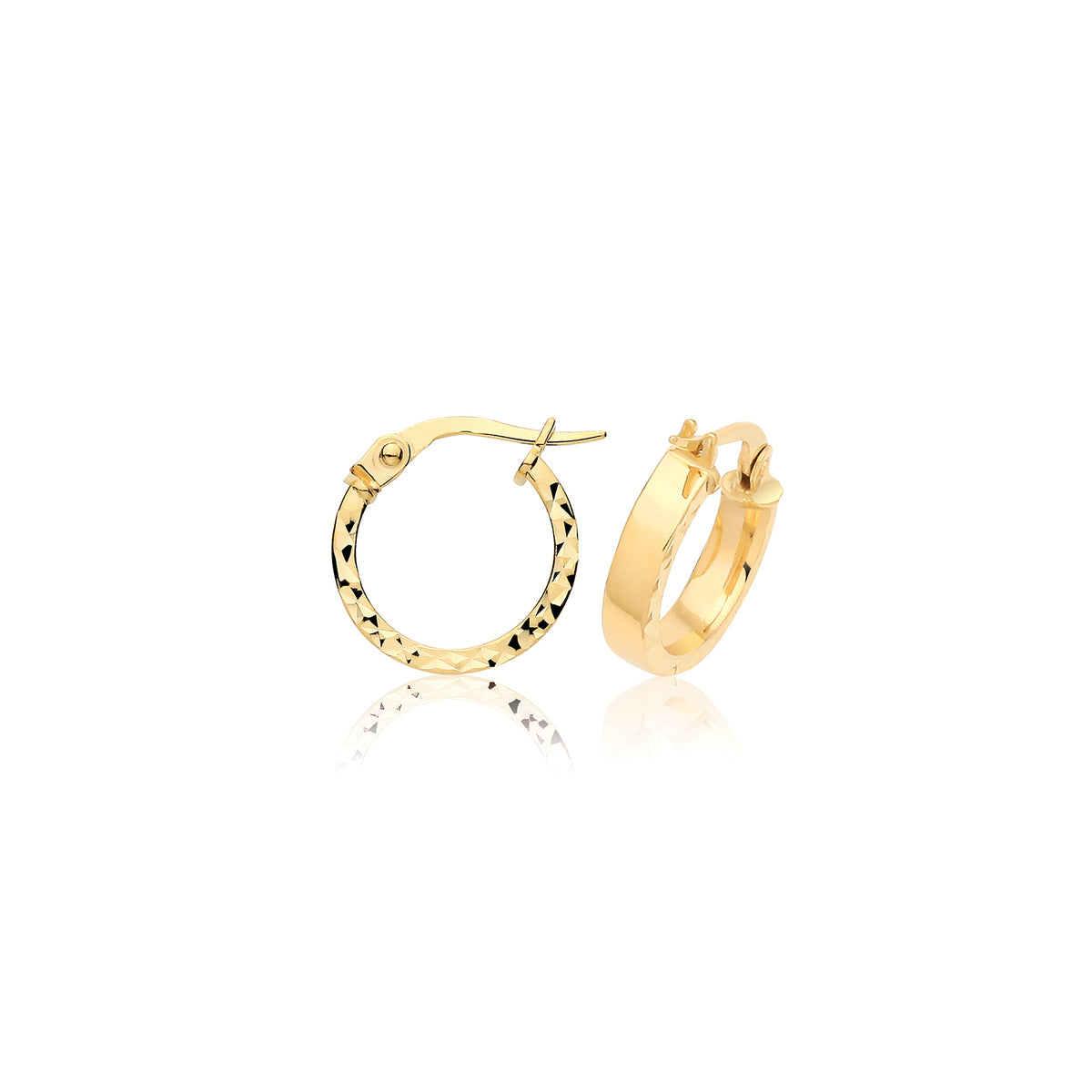 9ct Yellow Gold Diamond Cut Earring Hoops - ER1263 - 10 mm