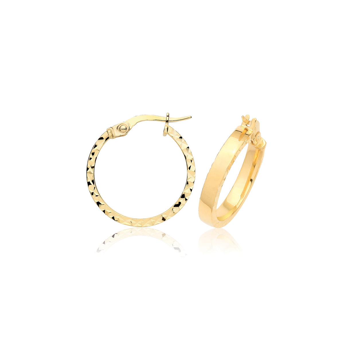9ct Yellow Gold Diamond Cut Earring Hoops - ER1263 - 15 mm