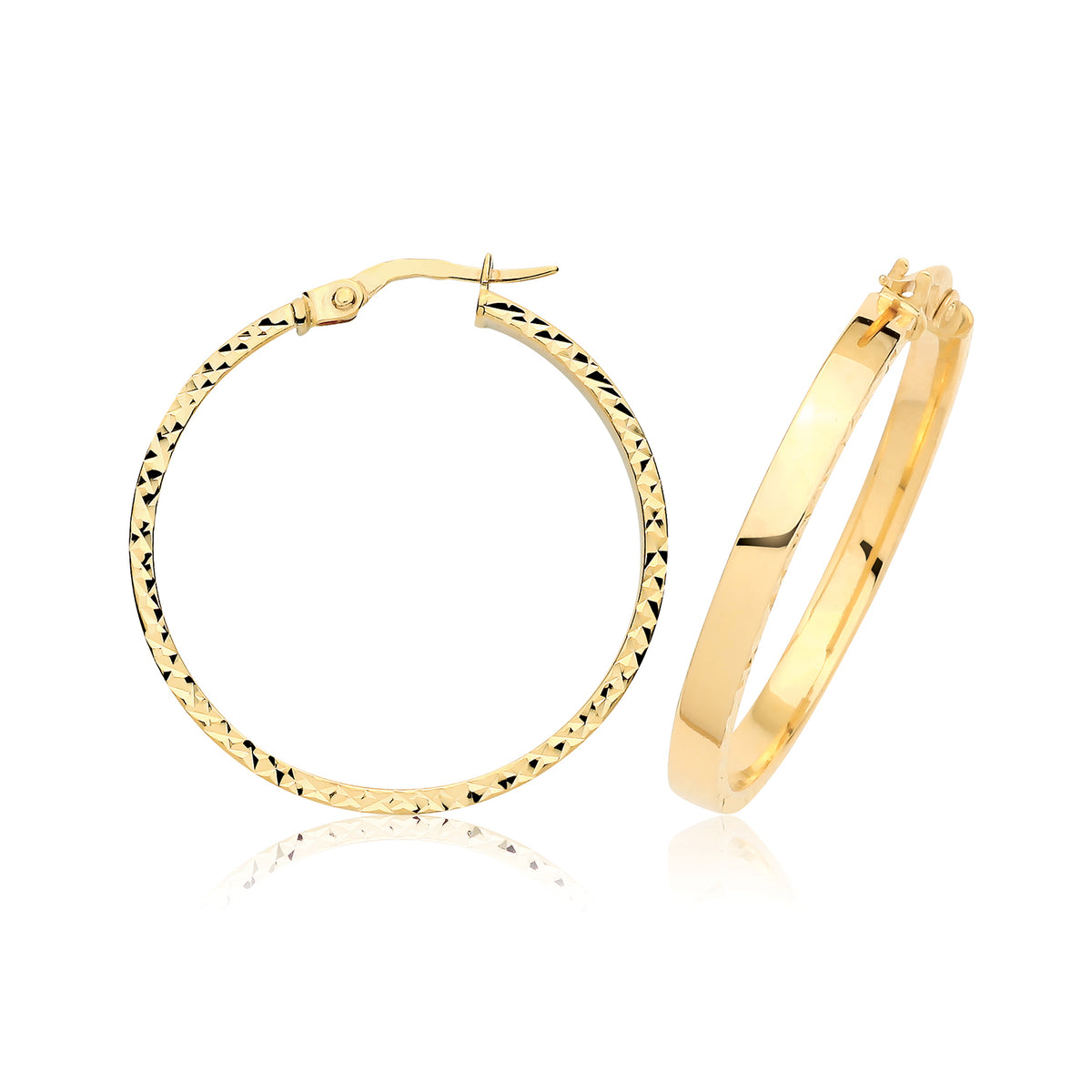 9ct Yellow Gold Diamond Cut Earring Hoops - ER1263 - 25 mm