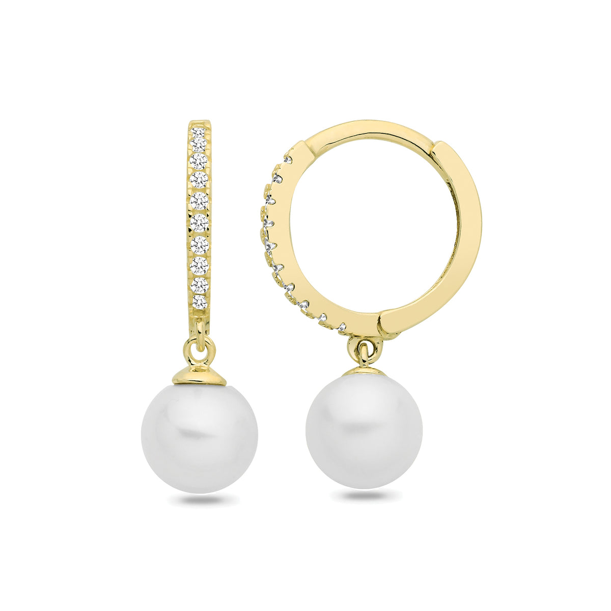 9ct Yellow Gold Freshwater Pearl & CZ Drop Huggies - ES2134