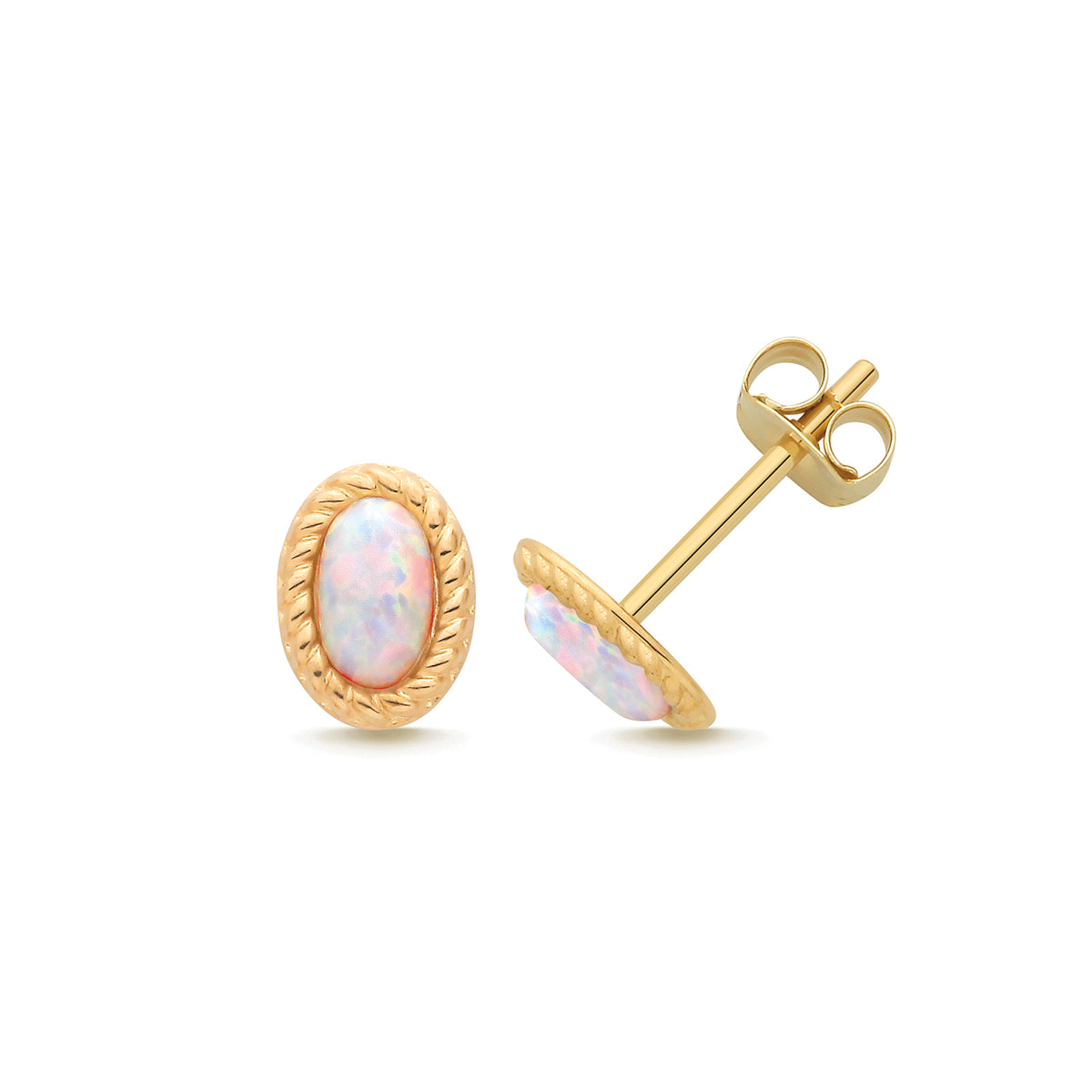 9ct Yellow Gold Opal Oval Stud Earrings - ES2198