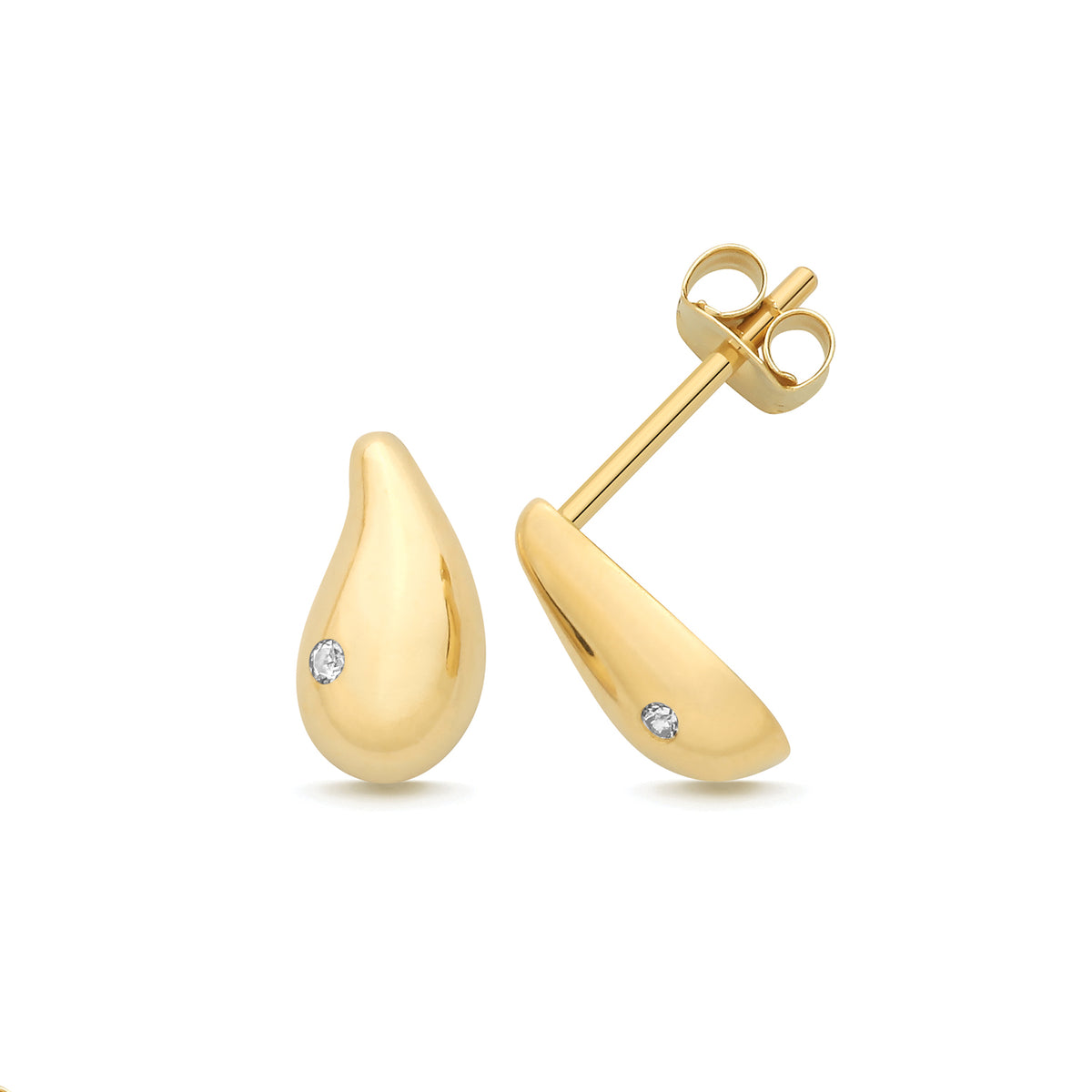 9ct Yellow Gold CZ Tear Drop Stud Earrings - ES2210