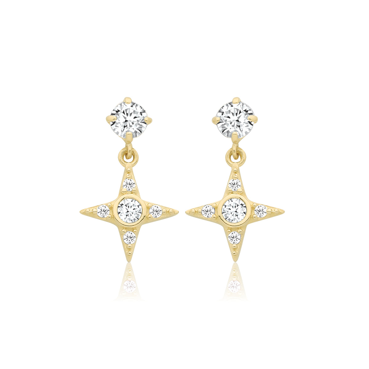 9ct Yellow Gold CZ W/ Star Charm Stud Earrings - ES2222
