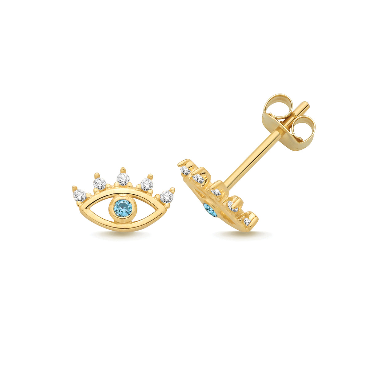 9ct Yellow Gold CZ Evil Eye Stud Earrings - ES2231