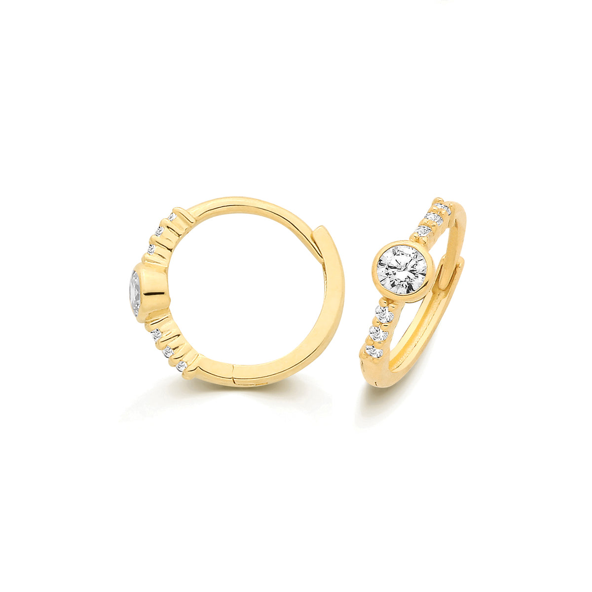 9ct Yellow Gold CZ Hinged Huggie Earrings - ES2238