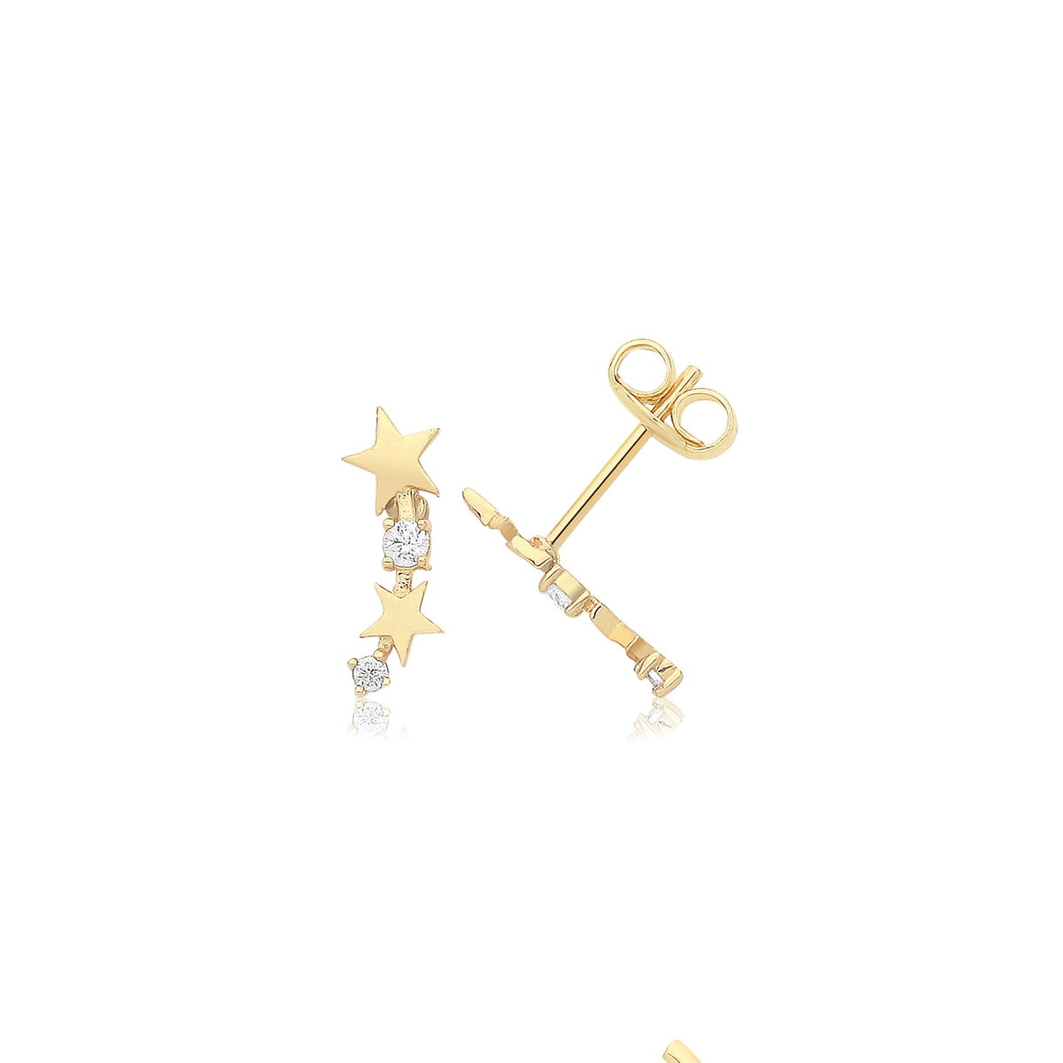 9ct Gold Graduated Star Studs With CZ - ES739