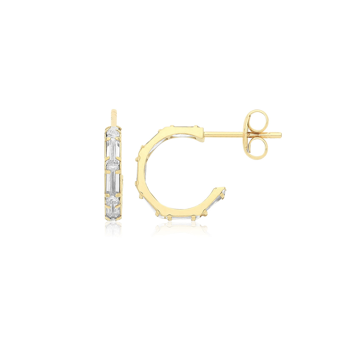 9ct Gold CZ Half Hoop Studs - ES746