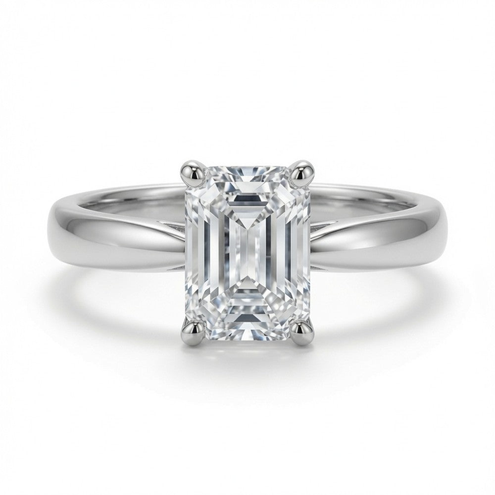 9ct white gold 1.00ct lab-grown diamond emerald-cut solitaire ring