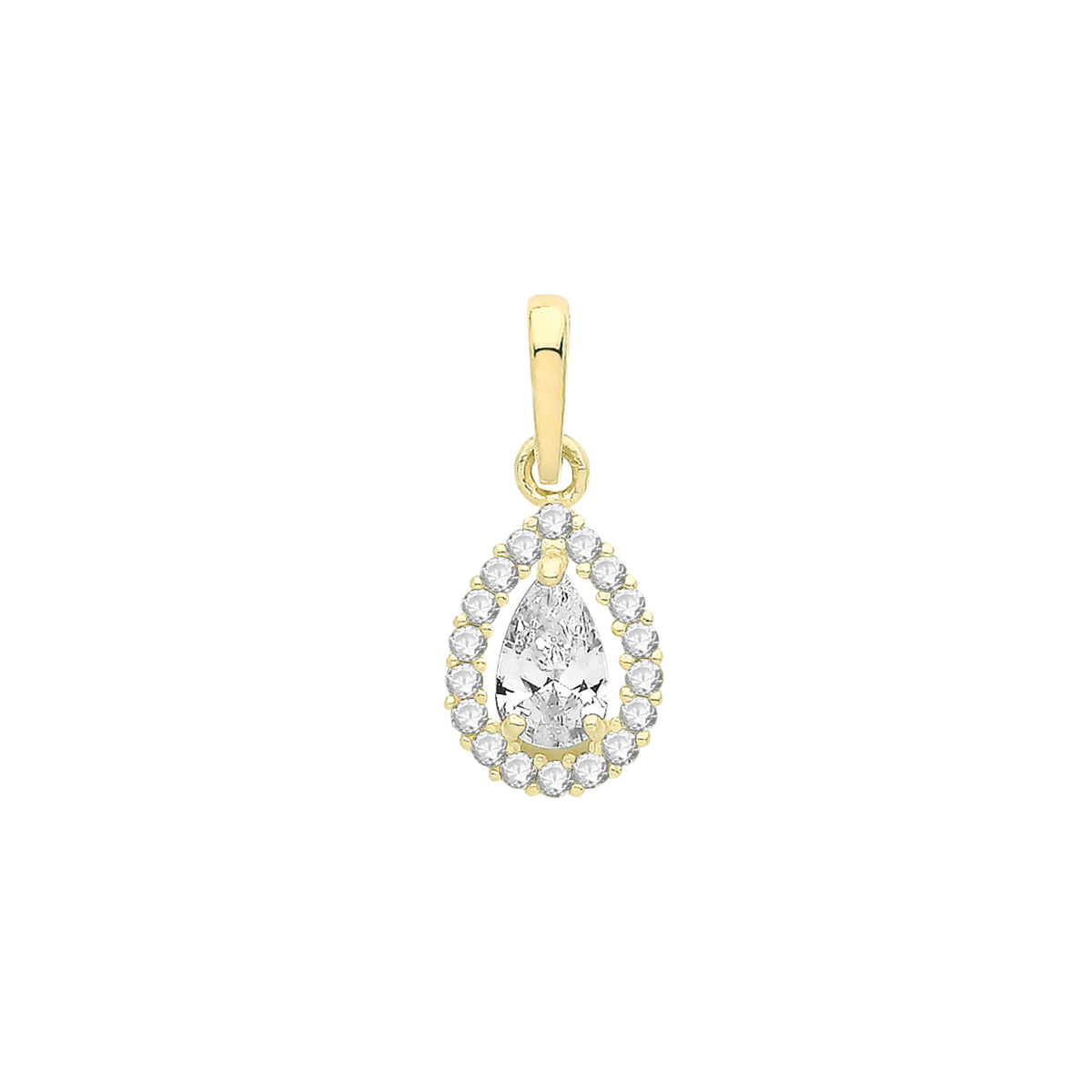 9ct Gold Pear Shape CZ Halo Style Pendant - PN1248