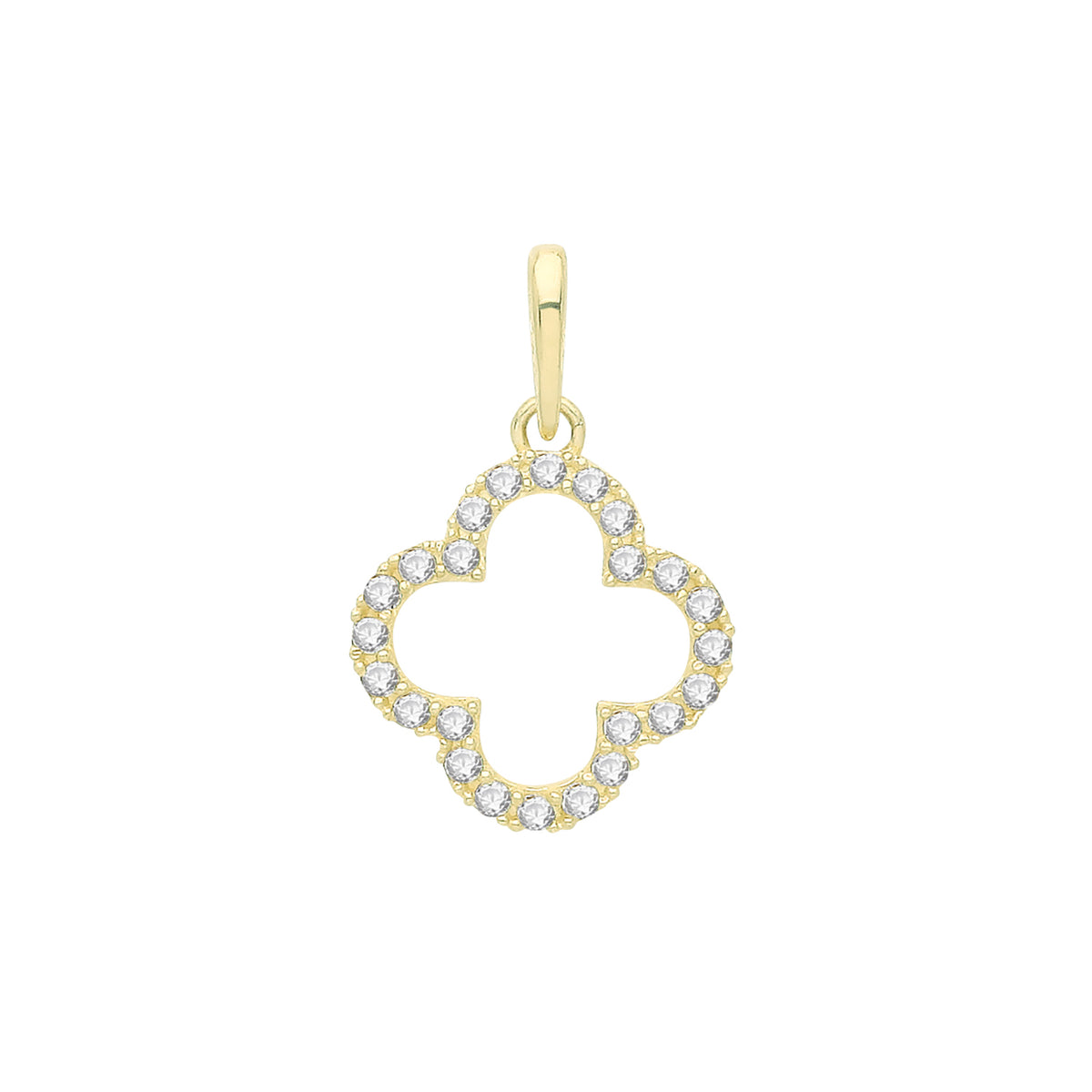 9ct Gold CZ 4 Leaf Open Clover Pendant - PN1259