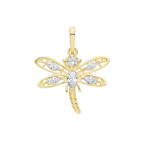 9ct Gold CZ Dragonfly Pendant - PN1270