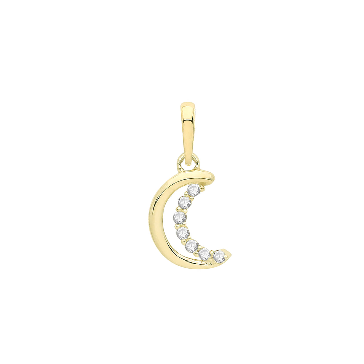 9ct Gold CZ Crescent Moon Pendant - PN1276