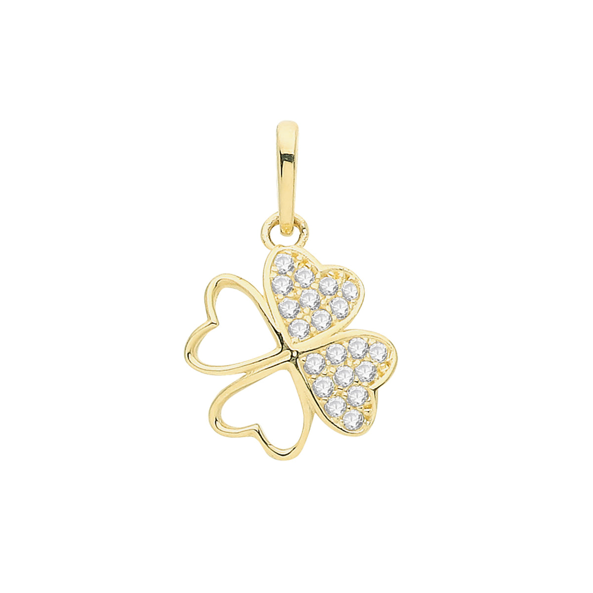 9ct Gold CZ Heart Shape Clover Pendant - PN1277